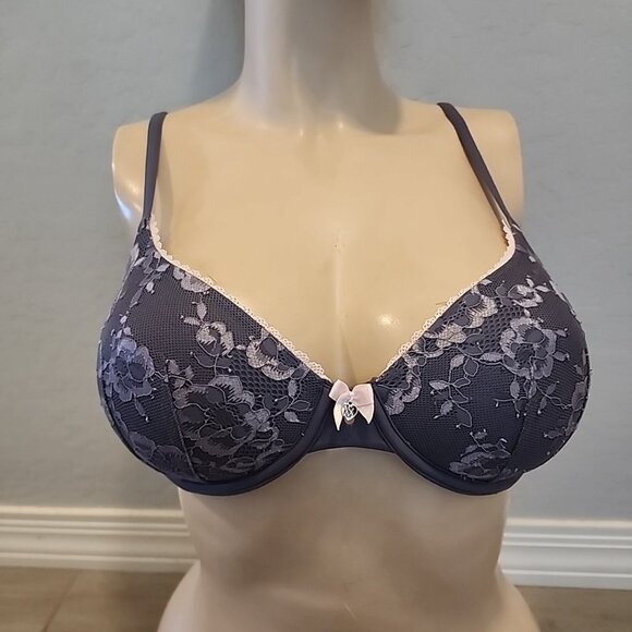 Body By Victoria's Secret Lined Perfect Coverage Bra 34C Gray Underwire - Picture 1 of 3